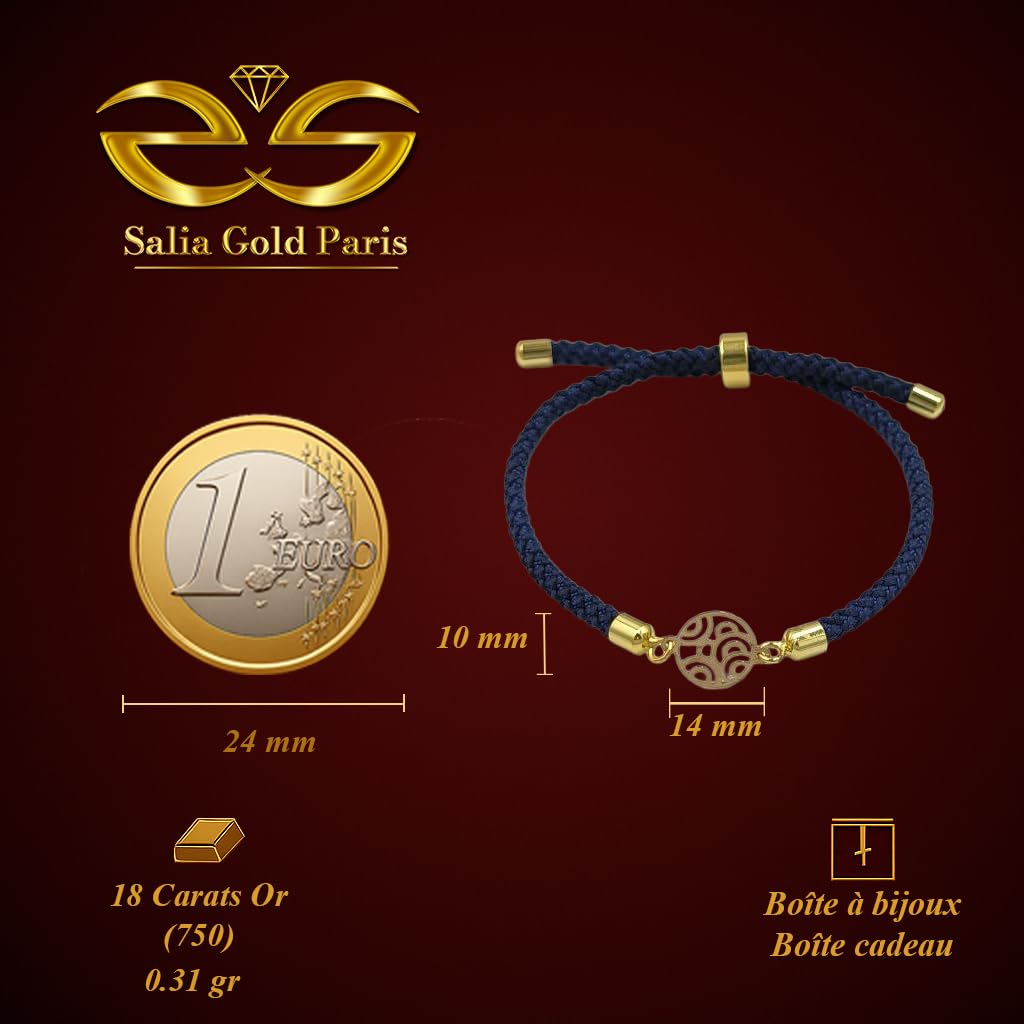 Bracciale Donna – oro 18 carati – 0.31 g – motivo rotondo onde del mare, cordino blu marino, ispirato all’oceano – Idea regalo – Punzone 750 – Certificato di autenticità