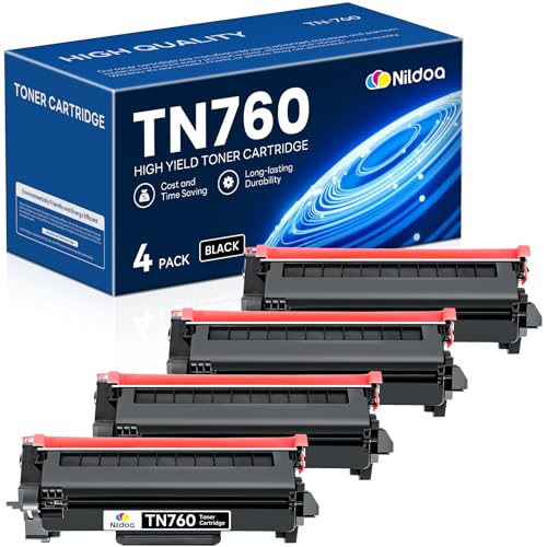 Image of TN760 TN-760 Toner Cartridge High Yield Black Replacement for Brother TN760 TN-760 MFCL2750DW HLL2390DW MFCL2710DW HL-L2350DW Printer Ink 4 Pack