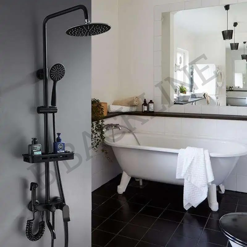 Image of Backline Shower Panels For Bathroom Full Set | Hot & Cold Shower System | Hand shower | overhead Rain Shower | Showers For Bathrooms (Black Matt)