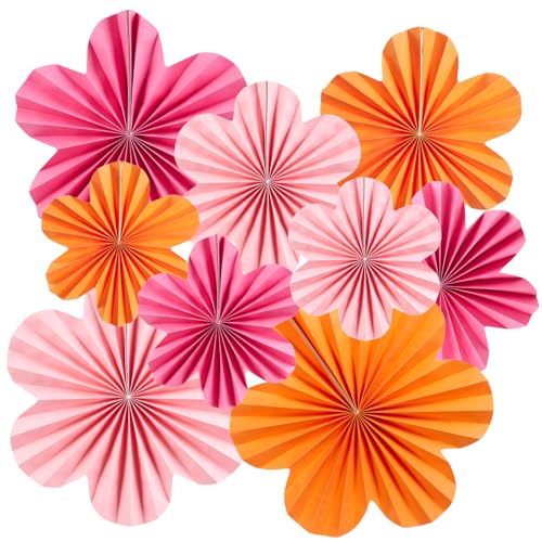 Image of SUNBEAUTY 9 Pcs Hot Pink and Orange Paper Flowers Decorations for Wall, Spring Summer Vibrant Decorations for Wall Rock Party Girl Groovy Birthday Baby Shower Wedding Bachelorette Room Hanging Decor