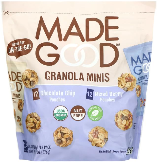 Made Really Good Granola Minis, Chocolate Chip and Mixed Berry, 24 Pouches, USDA Organic, Nut Free