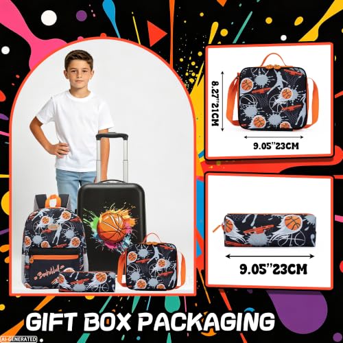 Image of Kids Basketball Carry on Luggage Set 5 Piece Kids Luggage with Spinner Wheels 16 inch Toddler Suitcase for Boys Airline Approved