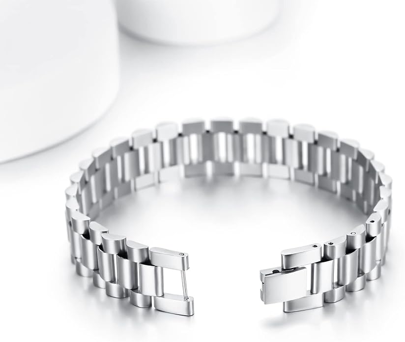 Pulsera de acero inoxidable para hombre ajustable plata miniatura 9