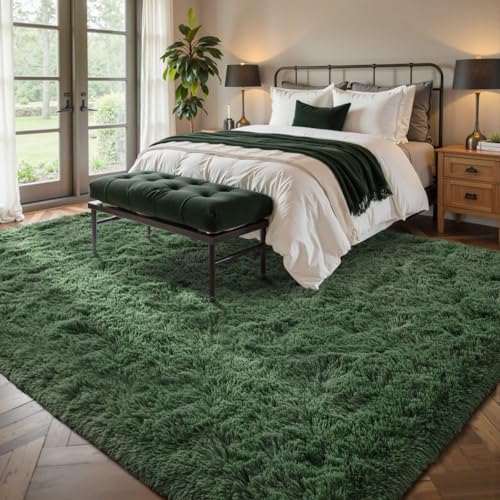 6x9 Green Area Rugs for Living Room Fluffy Shag Rug,Plush Bedroom Grass Carpet for Kids Teens Indoor Classroom Home Decor Aesthetic
