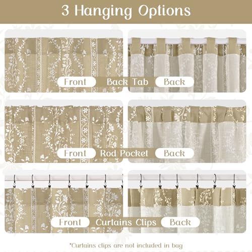 Image of Yinhua Boho Curtains for Living Room 84 Inch Length Vintage Linen Natural Curtains for Bedroom Light Filtering Floral Window Curtain Rod Pocket & Back Tabs Farmhouse Rustic Tassel Drapes with Tiebacks