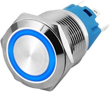 25mm/30mm/40mm Stainless Steel Metal Button Switch Round Flat led Ring instantaneous Power Mark car Switch 12V 24V Yellow Blue Color Blue Circle, Size 3-9V5V_MOMENTARY SELF-Reset_25MM