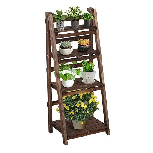 Topeakmart 4-Tier Foldable Ladder Shelf Plant Stand Portable Corner Storage Rack Shelf Display Shelves Indoor/Outdoor