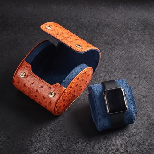 Image of Genuine Napa Leather Watch Roll Travel Case - Travel Watch Rolls and Leather Watch Display Cases with Velvet Interior - Watch Storage Organizer Men's By CALIBERWATCH (Cognac - Single)