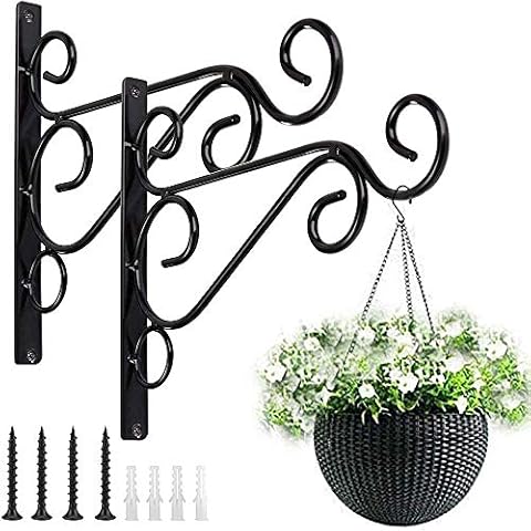 Pflanze Wandhalterung hängende Klammern Haken Pflanzenkorb Kleiderbügel Halter 10 Zoll Indoor Outdoor Metallklammern mit Schrauben Gartenkörbe hängende Pflanzgefäße Laterne Windspiele (2PACK) Cover
