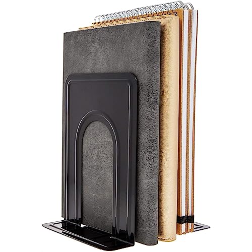 Bookends for Shelves - 6 Pairs Metal Book Ends for Heavy Book Stoppers, Heavy Duty Book Holder Organizer - Black, 5 x 6.6 x 4.75 inches