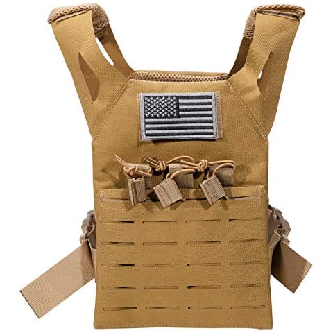 Cadet 2.0 Childrens Tactical Airsoft Paintball Kids Vest, Free US Flag Patch, Mil Spec PALS Laser cut Molle Modular w/Mag Pouches (Brown) Cover