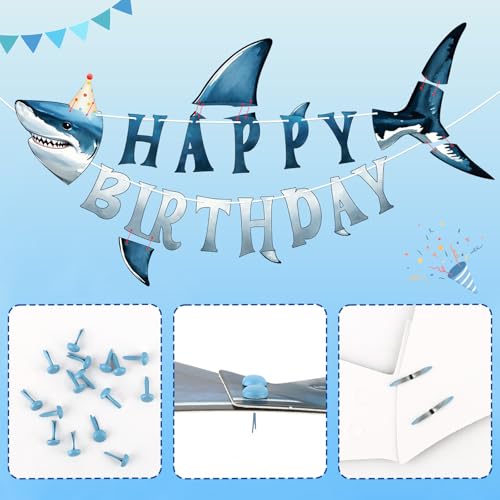 Image of Hooqict Ocean Birthday Party Decorations Shark Happy Birthday Banner Garland Sea Ocean Party Banner for Kids Boys Under The Sea Animal Themed Party Decorations