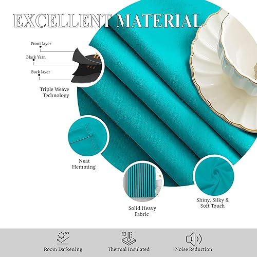 Image of Triple Pinch Pleated Blackout Curtains Thermal Insulated Room Darkening Curtains for Bedroom /Livingroom Pack of 2 Panels, Tiebacks, Hooks (Aquamarine Blue)