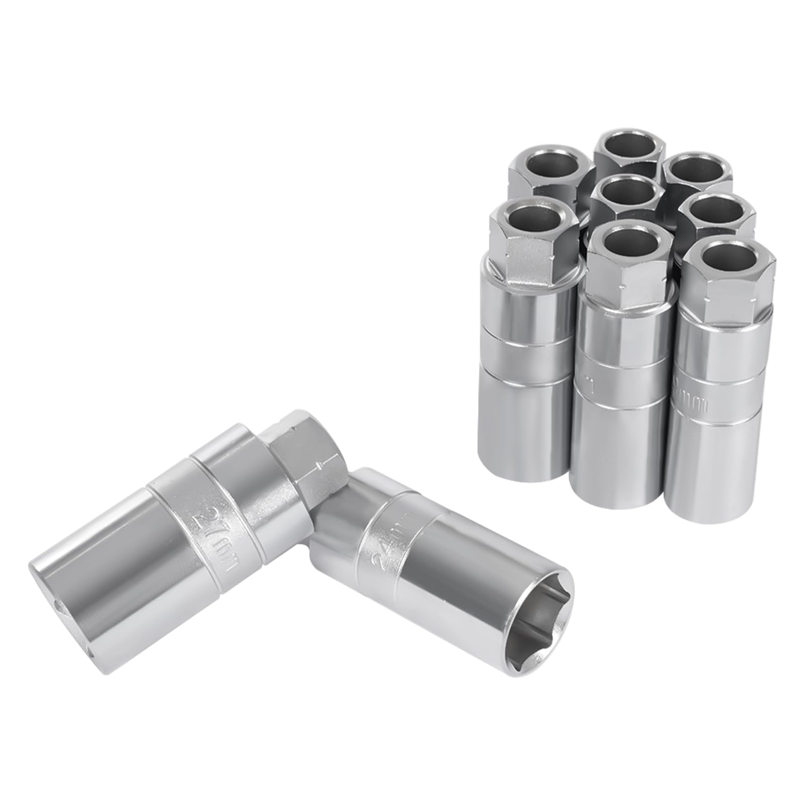 Juego de herramientas de amortiguador, 50 piezas, herramienta de desmontaje de amortiguadores de coche, herramienta de desmontaje de tuerca con adaptadores de trinquete, compatible con una amplia gama