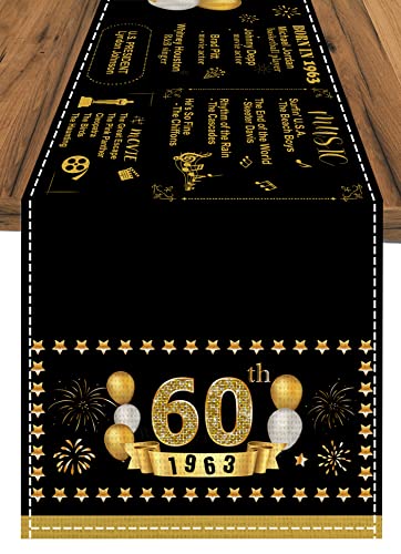 Henghere 60Th Birthday Decorations For Women Men, 60Th Birthday Party Supplies, Vintage 60Th Birthday Party, Table Runner 72 X 13 Inches - Black #TOP8