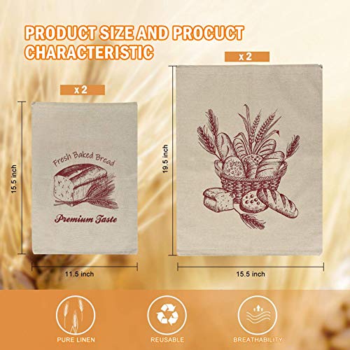 COYMOS Linen Bread Bags-4 Pack Pure Natural Unbleached Bread Bags, Large and Extra Large Bread Loaf Bags for Artisan Bread Storage, Flax Bread Bags, Reusable Drawstring Bags for Homemade Bread - Thumbnail 7