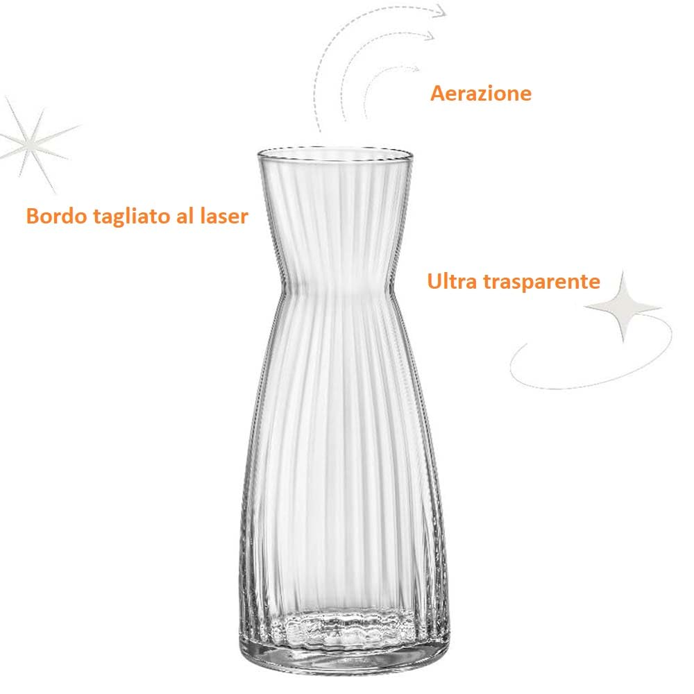 Set 9 Caraffa in Vetro assortite Bottiglia da Tavola Elegante per Vino Acqua o succhi anche come porta fiori brocche ristoranti hotel eleganza Design MADE IN ITALY