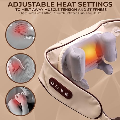 Image of Robustt Neck and Back Massager with Heating Mode, Massager for Body Aches and Pains Relief, Electric Wearable 6D Cervical Neck Massage Machine for Deep Tissue Neck, Back, Waist and Legs - Beige