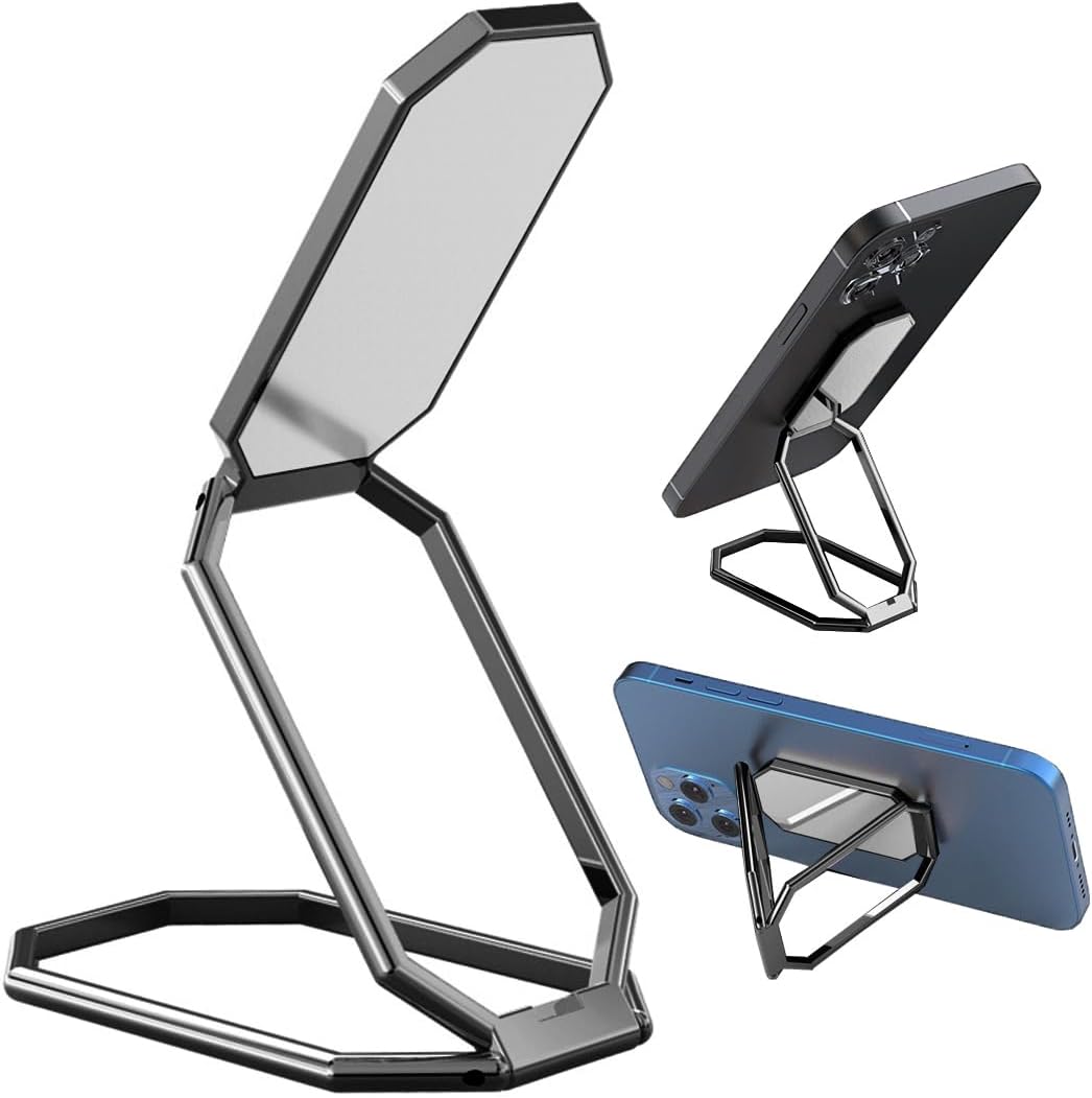Phone Ring Holder Finger Kickstand Foldable Cellphone Stand 360° Rotation Metal Ring Grip for Magnetic Car Mount Compatible with iPhone Most Smartphone Black