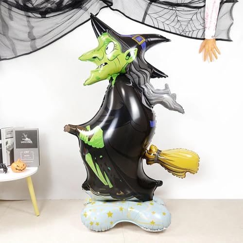 Image of Rozi Decoration Halloween Witch Balloon Decoration - Giant Foil Witch on Broomstick Balloon for Spooky Party, Haunted House & Trick-or-Treat Supplies Pack of 1 Pcs