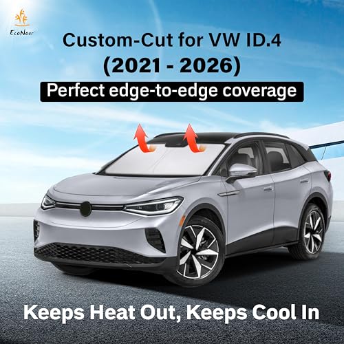 Image of EcoNour Windshield Sun Shade Compatible for Volkswagen VW ID.4 2021-2026 | Custom Fit EV Front Window Sunshade | Foldable Heat & UV Reflective Sun Visor