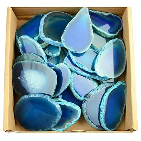 FHNP367 30 Pieces Agate Slices Stone Slab 2"-3" in Length for Wedding Name Cards Namecards Place Cards - Blue Cover
