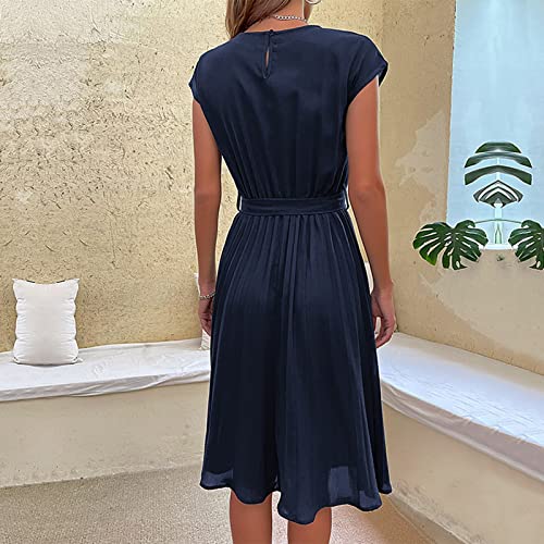 Robe d'été midi solide à col en V et design swing minimaliste
