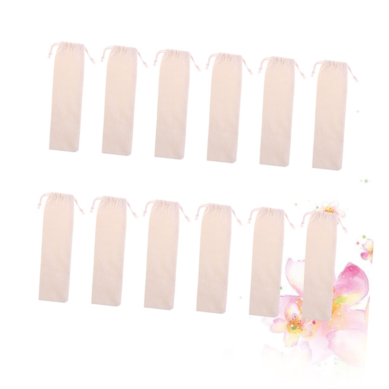 15 Pochettes à Cordon Coton Lin - Pour Pailles, Couverts, Rangement Cuisine, Taille 25x8 Cm, Beige