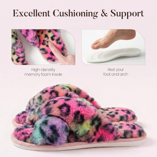 Image of Ankis Women's Fuzzy Slippers Cross Band Memory Foam Open Toe Comfy Soft House Shoes Anti-Slip Indoor Outdoor Gifts for Women