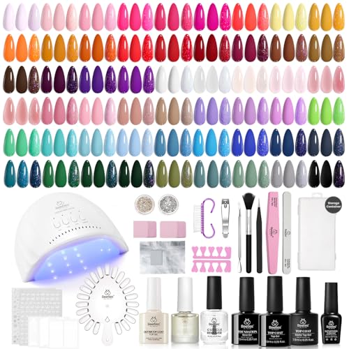 Image of Beetles 55 Colors Gel Nail Kit with U V Light -85 Pcs Nails Kit for Beginners with Everything Jelly Pink Nude Gel Nail Polish Set Included Base &Matte &Glossy Top Coat Soak Off Gifts for Women Girls