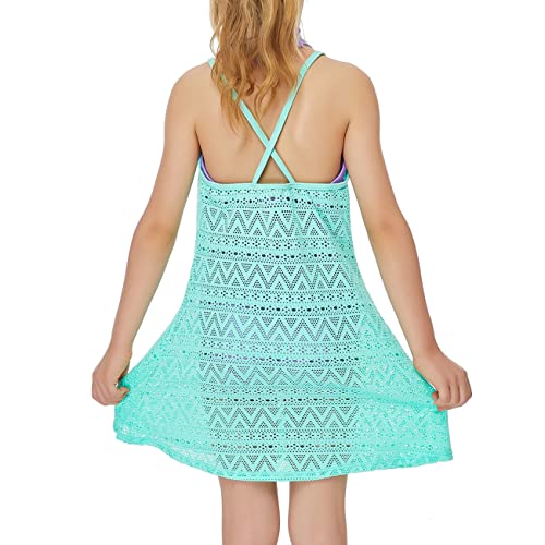 CinCili Girls Swim Cover Ups Beach Crochet Mesh Crossback Swimsuits Cover Up Dress for Girls 4-12 Years3