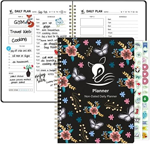 Daily Planner Hourly Schedules Appointment Planner Undated with To-Do List,Meals,Notes 10"X7.3",Flexible Cover ,Twin-Wire Binding