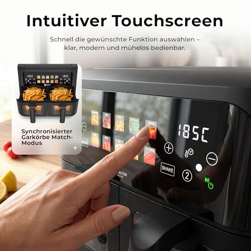 Balter Heißluftfritteuse 2 Kammern mit Sichtfenster 9L (2x4,5L) - 2400W Airfryer XXL Doppelkammer, 10 Programme, Dual Zone & Sync Finish, ohne Öl, Touchscreen, inkl Rezeptheft, HL-901 4