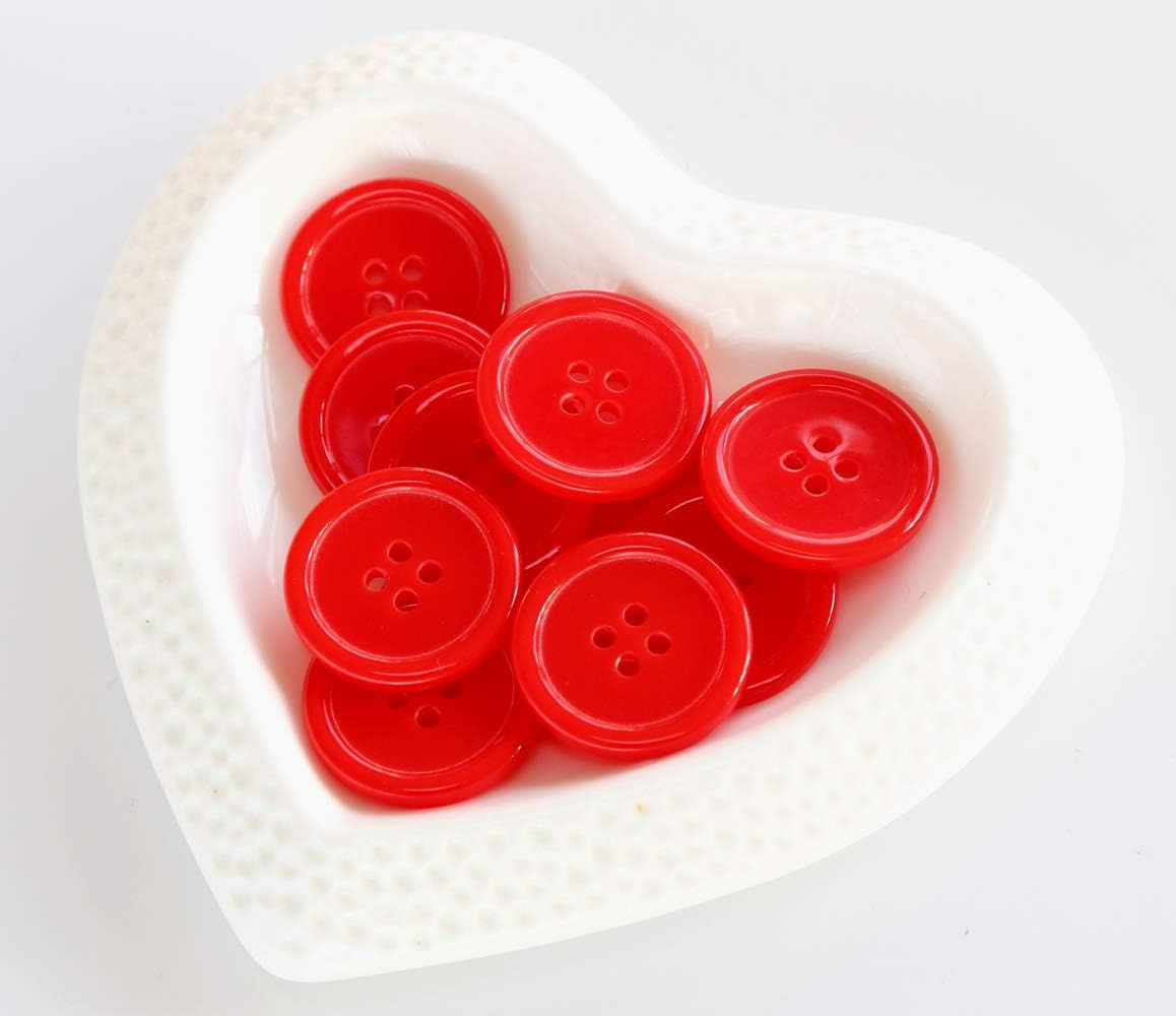 GANSSIA 1 Inch Red Color Buttons 25mm Sewing Flatback Button for Sewing or Crafting Pack of 50