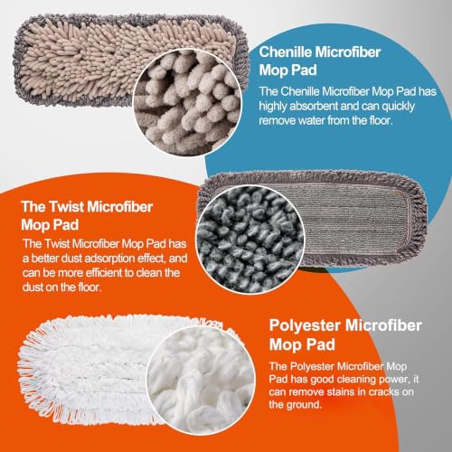 Image of Fulminare Floor Cleaning Mop with 3 Different Washable Pads and Extendable 55 inch Long Handle, Multifunction Dust Mop for Hardwood,Marble,Tile Floor Mopping