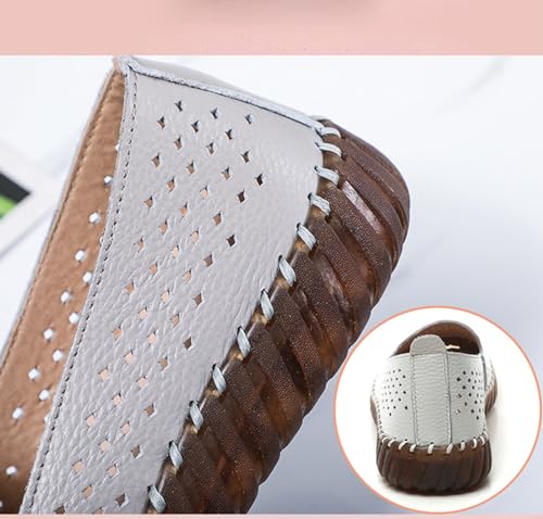 Image of Women's Handmade Leather Casual Beef Tendon Soft Sole Loafers Comfortable Round Toe Breathable Oxford Arch Support Walking Shoes