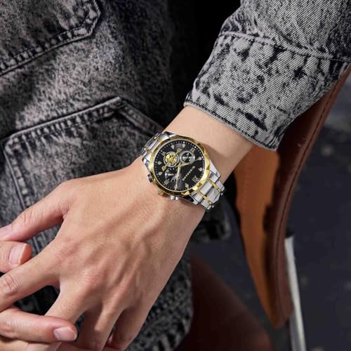 Image of Giordano Chronograph Analog Quartz Watch for Men with Round Dial, Multifunction Subdials, Sun Moon Display, Crystal Hour Markers, Roman Numerals, Stainless Steel Strap - GZ-50236