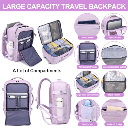 Image of EZUOLA Travel Backpack for Women, 25L Carry On Backpack Airline Approved,Personal Item Travel Bag,Bookbag for College Essentials,Lightweight Work Back pack for Weekend Business,Gifts Purple