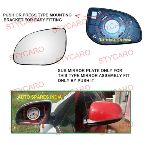 Image of ORVM Side View Mirror Glass /Sub Mirror Plate (WITHOUT INDICATOR TYPE ASSEMBLY) compatible with Hyundai i20 2008-2010 Year Model (MIRROR BIG SIZE 1, LEFT PASSENGER SIDE)