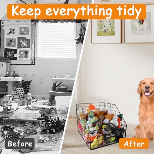Geyecete dog toy basket Pet wire folding dog toy bin Trapezoid dog toy box Dog Toys Storage Toy box for dogs Chew-Proof Dog Food Toy Storage Container - Image 4