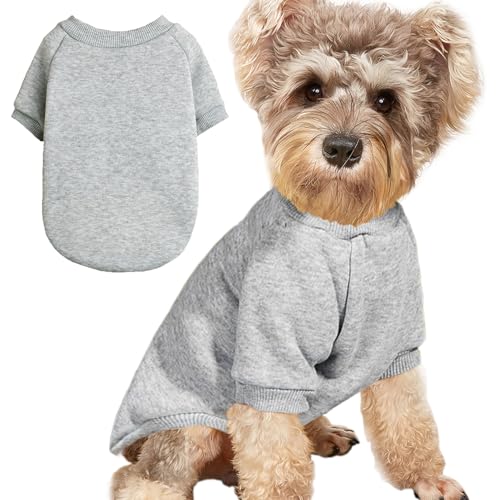 Image of Soft Puppy Sweater for Small Dogs Winter Knit Pullover, Grey S | Elastic Cuffs Pet Clothes, Holiday Party Matching, Fall Winter Daily Outfit, Soft Breathable Machine Washable Sweatshirt
