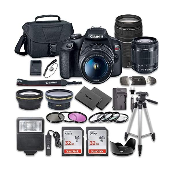 Canon EOS Rebel T7 DSLR Camera Bundle with Canon EF-S 18-55mm f/3.5-5.6 is II Lens + Canon EF 75-300mm f/4-5.6 III Lens + 2pc SanDisk 32GB Memory Cards + Accessory Kit (Renewed)