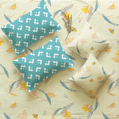 Image of Urban Space 144 TC Divine 100% Cotton Bedsheet for Double Bed with 2 Pillow Covers and 2 Cushion Covers, Queen Bedsheet (Size 90 x 100 inches, Sprinkle Buttercream, Double)