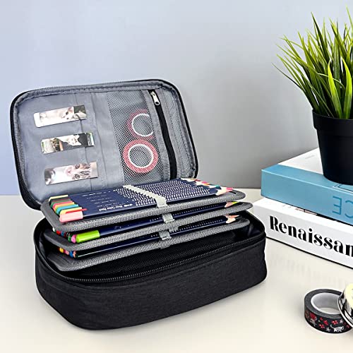 Image of Large Capacity 72 Slot Pencil Case for Colored Pencils, Stationery Pouch, Black