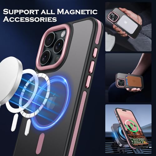 Image of YINLAI Magnetic Case for iPhone 16 Pro Max Cover, Compatible with MagSafe, Matte Slim Anti-Fingerprint Shockproof 16 Pro Max Case for iPhone 16 Pro Max Back Cover 6.9 inch, Pink