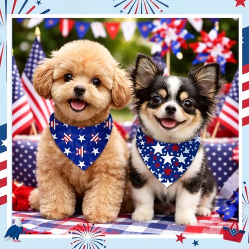 Image of Abbylike 50 Pcs Patriotic Dog Bandanas Bulk 4th of July Bandanas for Dogs Star Triangle Kerchief Bib Scarf Set for Pet Independence Day 250th Anniversary Party Costume, 25 Styles(19.7 x 13.8 x 13.8)