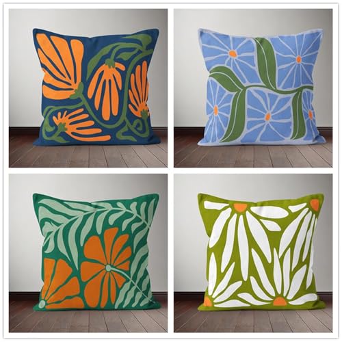 Fundas de Cojín 70x70 cm Juego de 4 Naranja Azul Fundas de Cojines de Lino Decorativas Verde Blanco Funda de Almohada Cuadrado Moderna Decoración Funda Cojin Sofa para Coche Estar Sillas Jardin