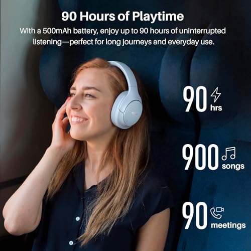 Image of TOZO HT3 Hybrid Noise Cancelling Headphones, 90H Battery Life Wireless Over Ear Bluetooth 6.0 Foldable Headset, AI Voice Assistant with 5 Mics, Connect 2 Devices & Hi-Res Sound, 32 Audio EQ, with Case