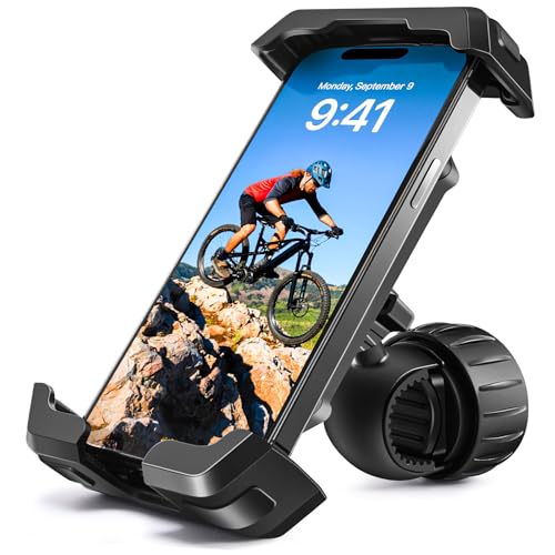 Mexgcom Handyhalterung Fahrrad, Motorrad Handyhalter, EIN klick Lock Handy Fahrradhalterung, 360° Drehbar Halterung für iPhone 16 15 14 Pro Max Plus und Alle 4.7'-6.9' Smartphones
