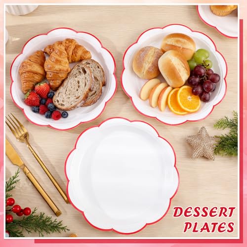 Image of NatNarr 30 Pcs Red and White Paper Plates 9 Inch White Plates with Red Trim | Scalloped Picnic Plate Disposable Dinner Plate for BBQ, Baby Shower, Wedding, Bridal Shower, Birthday